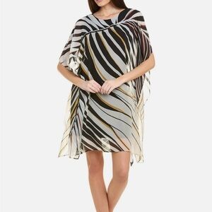 Kobi Halperin Yara Caftan Shift Dress Palm Print Chiffon Flutter Sleeve Sz S NWT